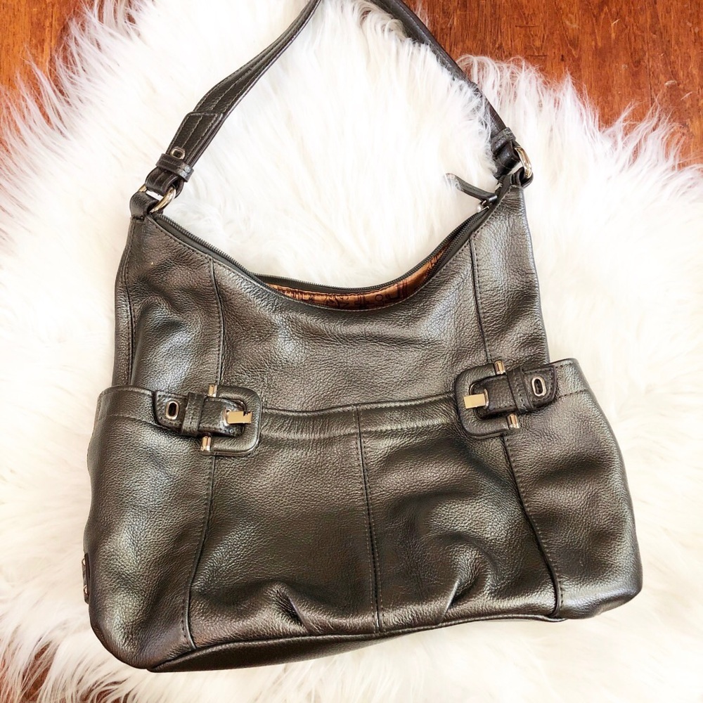 Tignanello shoulder handbag purse silver/gray